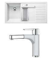 Blanco 513777 Trisona 6S LI PD WEISS mit BLANCO 512970 PYLOS-S Küchenmatur Silgranit Weiß Chrom Hochdruck